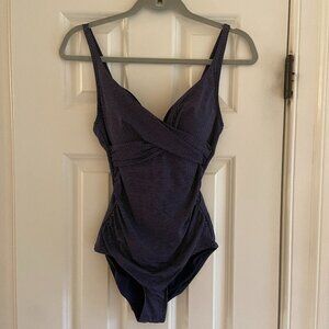 Nip Tuck Swim Navy Blue and White Polka Dot Bathing Suit Size 4